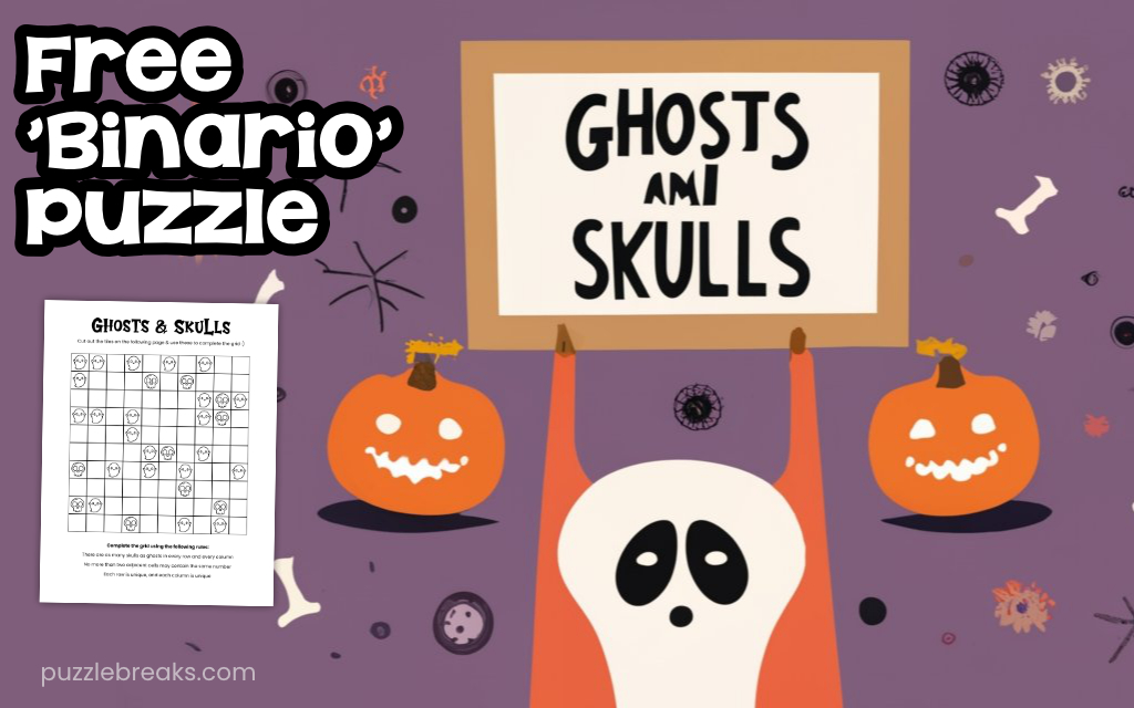 Ghosts And Skulls Printable Binario Puzzle With Tiles Puzzle Breaks Monstrously Good Puzzles 8656